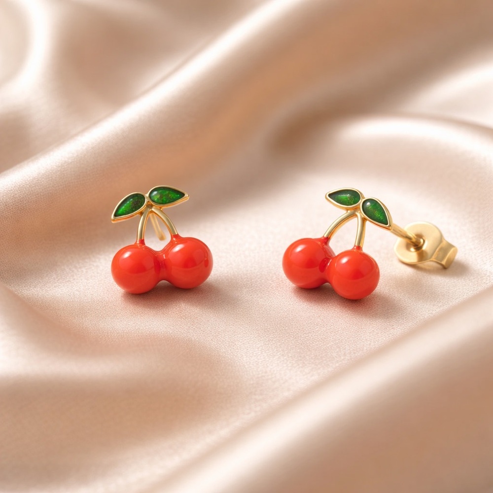 Cherry Shaped Earrings with Gold Accents